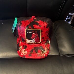 Red and Black Horse Patch Cap goorin bros . Friday drop